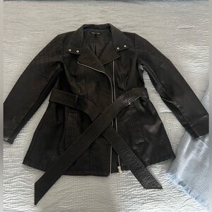 Baccini Black Belted Faux Leather Jacket